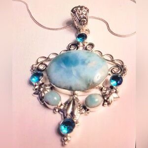 Larimar Blue Topaz 925 Sterling Silver Necklace